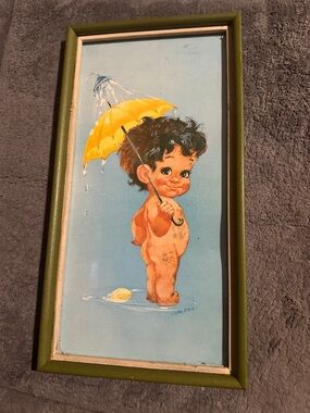 OTTO Retro Cute Baby with Yellow Umbrella Art Print